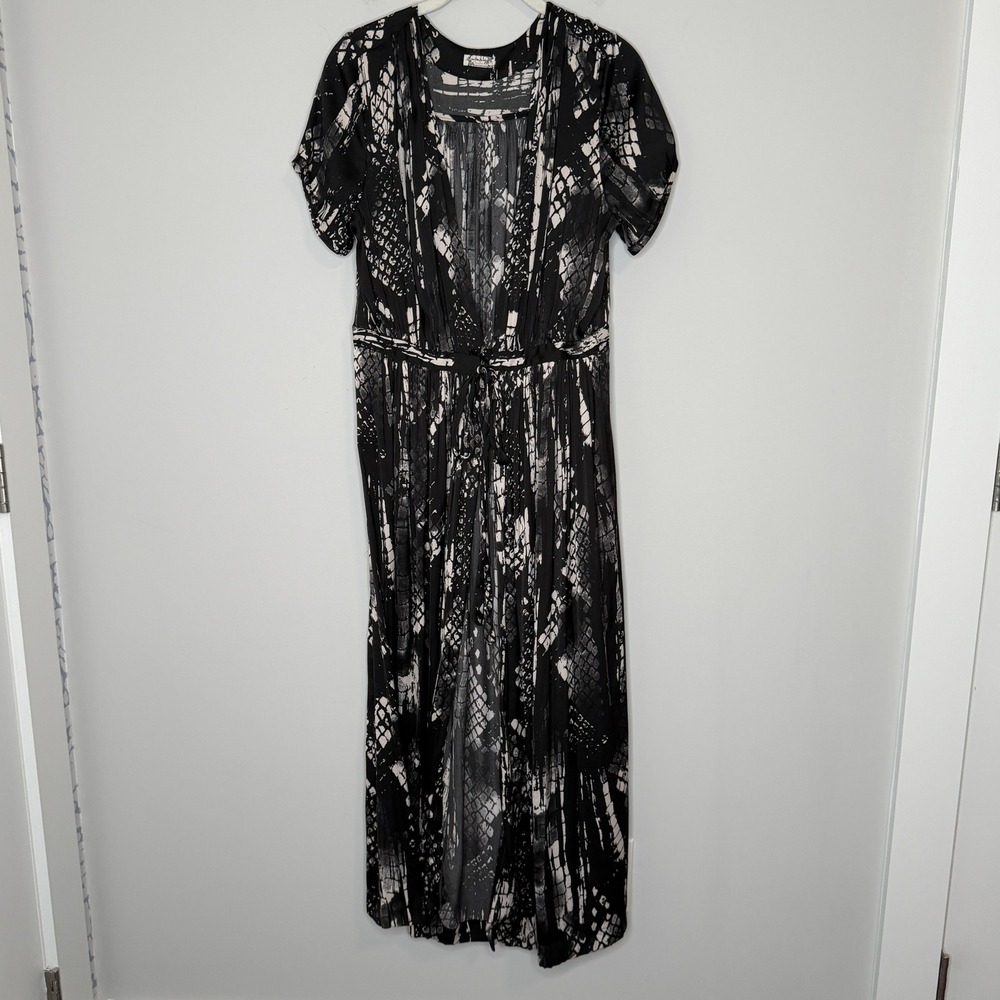 Intimately Free People Black White Snakeskin Print Maxi Kimono Small Deep V-Neck